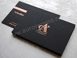 Rose gold foil printed black business cards