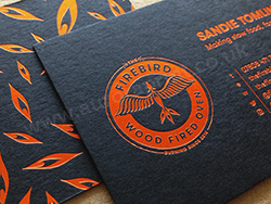 Bright burnt (koi) copper foil printing on these black cards.
