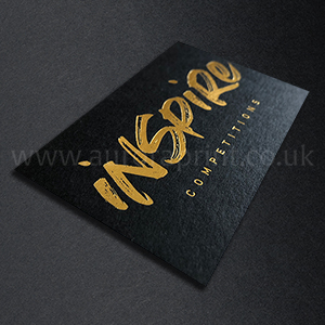 Satin gold foil on matt black business cards
