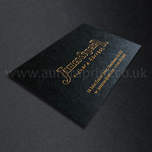 Dark satin gold foil on black business cards