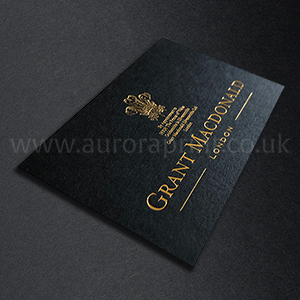 Metallic gold foil and black business cards for Grant Macdonald
