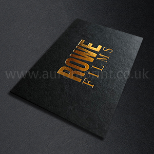 Dark metallic gold foil on matt black business cards