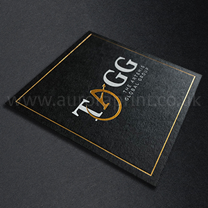 satin gold and bright white foil on a matt black business cards
